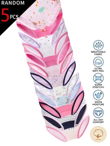 SHEIN [5pcs Random Assortment] Girls Toddler Underwear, Light Pink Purple Blue White Floral Mixed Color Triangle Panties, Soft - Multicolor - View 6