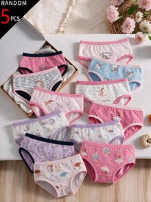 SHEIN [5pcs Random Assortment] Girls Toddler Underwear, Light Pink Purple Blue White Floral Mixed Color Triangle Panties, Soft - Multicolor - View 3