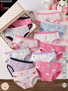 SHEIN [5pcs Random Assortment] Girls Toddler Underwear, Light Pink Purple Blue White Floral Mixed Color Triangle Panties, Soft - Multicolor - View 2