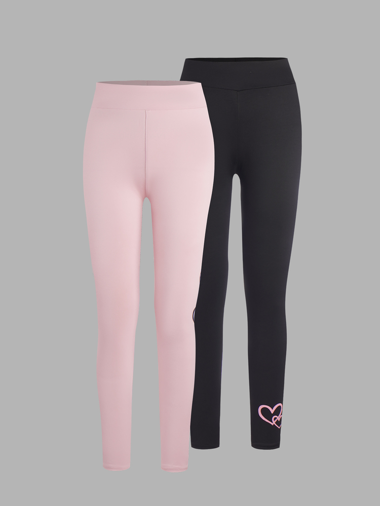 SHEIN Tween Girls 1 Set Girls' Solid Color Base Layer Leggings Set, Blind Box Style, 2 Pieces Included, Pink And Black Black And Pink Cute Summer School - Multicolor - View 4