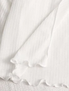 SHEIN 少女秋季灰色紋理針織布料甜美泡泡袖拉鍊開襟 3D 大小珍珠裝飾肩部優雅短款長袖夾克 - 白色 - 查看 7
