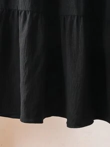 SHEIN Sparklyn 青少年女孩休閒端莊度假風黑色拼接裙，可愛校園返校秋季假期穿搭 - 黑色 - 查看 7