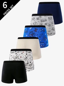 6件組青少年男孩休閒星號與字母印花三角內褲，可愛飾邊多色棉混紡，透氣經典易打理校園內著 - 彩色 - 查看 2