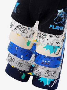 6件組青少年男孩休閒星號與字母印花三角內褲，可愛飾邊多色棉混紡，透氣經典易打理校園內著 - 彩色 - 查看 6
