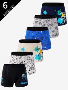 6件組青少年男孩休閒星號與字母印花三角內褲，可愛飾邊多色棉混紡，透氣經典易打理校園內著 - 彩色 - 查看 4