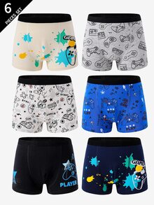 6件組青少年男孩休閒星號與字母印花三角內褲，可愛飾邊多色棉混紡，透氣經典易打理校園內著 - 彩色 - 查看 3