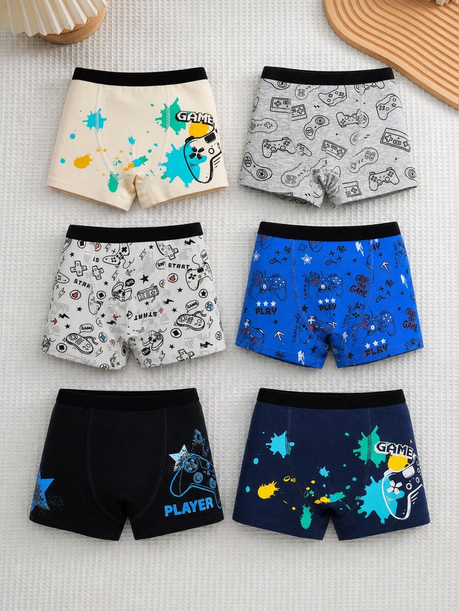 6件組青少年男孩休閒星號與字母印花三角內褲,可愛飾邊多色棉混紡,透氣經典易打理校園內著 - 彩色 - 查看 1