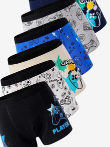 6件組青少年男孩休閒星號與字母印花三角內褲，可愛飾邊多色棉混紡，透氣經典易打理校園內著 - 彩色 - 查看 7