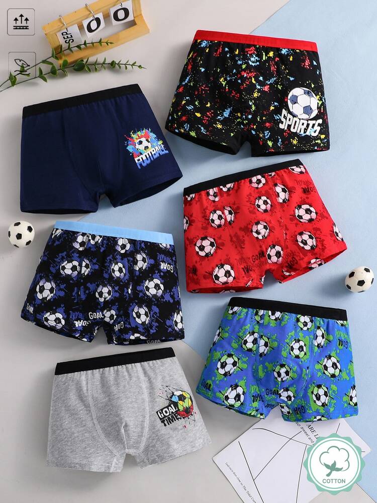 6pcs/Set Young Boy Cotton Colorful Soccer Print Briefs Autumn Fall - Multicolor - View 3