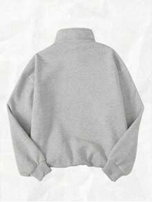 SHEIN Teen Girls Clothes Casual Fashion Striped, Casual Basic Zipper Sweatshirt, Cute, Casual, Knit, Minimalist, Loose, Floral, Crop, Fall - Grey - View 2