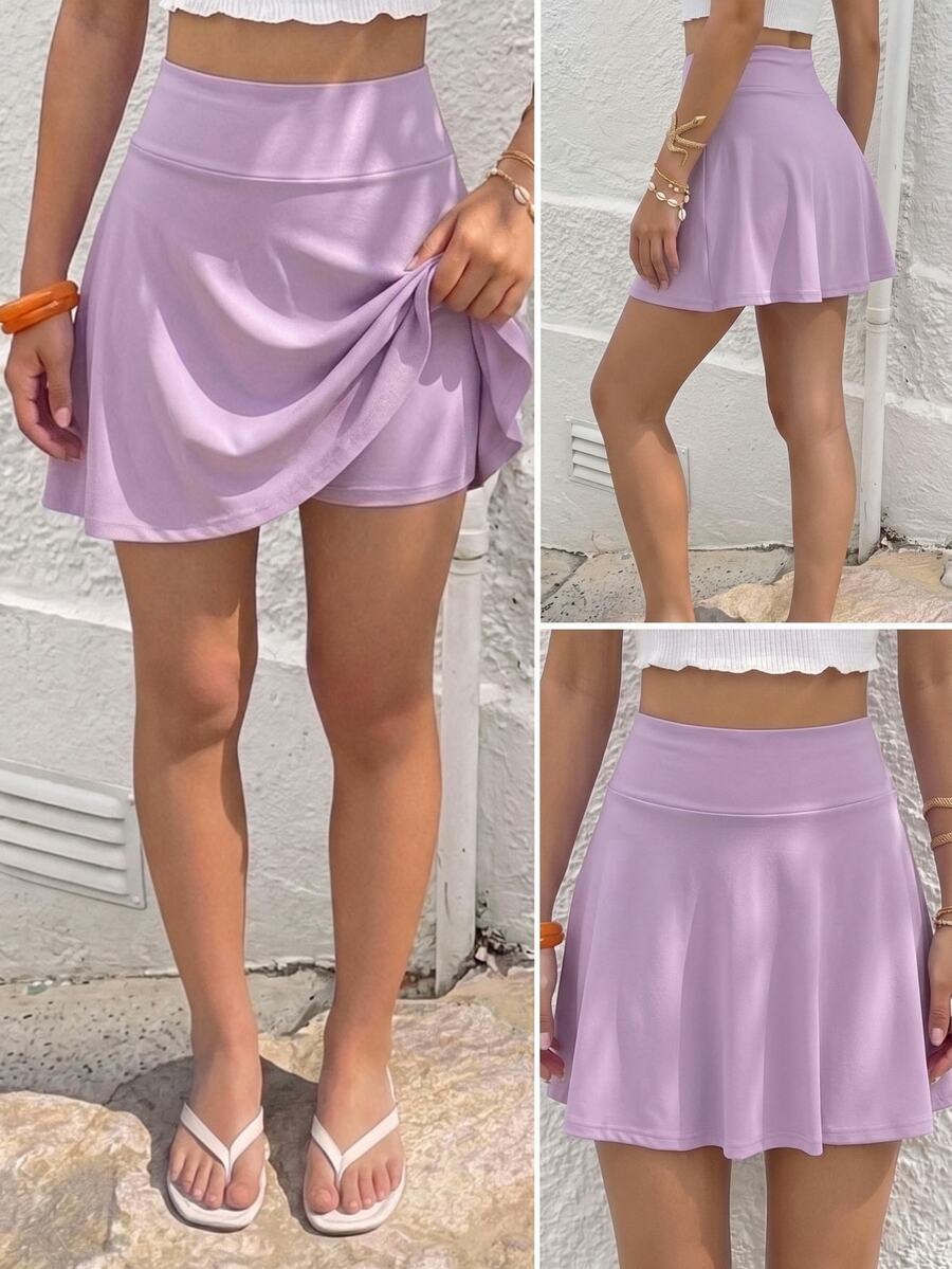 SHEIN Sparklyn 女童休闲多功能运动芭蕾舞紧身裤裙 - 紫色 - 查看 1