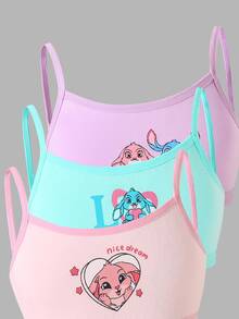 6pcs/Set Young Girl Cute Mischievous Bunny Print Organic Cotton Camisole And Briefs Underwear Set For Night,Back To School,Fall Winter,Baby Pink - Multicolor - View 7