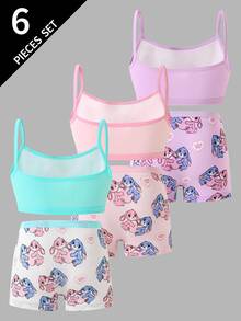 6pcs/Set Young Girl Cute Mischievous Bunny Print Organic Cotton Camisole And Briefs Underwear Set For Night,Back To School,Fall Winter,Baby Pink - Multicolor - View 2