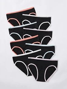 SHEIN 8 条装少女纯色纯棉简约三角裤，舒适柔软 - 彩色 - 查看 3