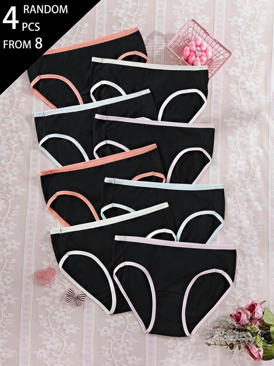 SHEIN 8 条装少女纯色纯棉简约三角裤,舒适柔软 - 彩色 - 查看 1