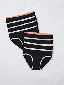 SHEIN 8 条装少女纯色纯棉简约三角裤，舒适柔软 - 彩色 - 查看 5