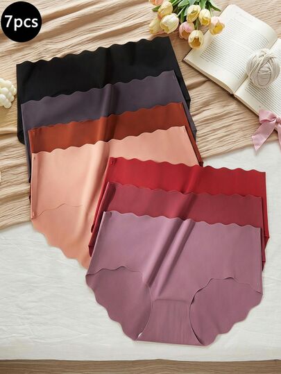 SHEIN 7 pièces/paquet Culotte fine sans couture en soie de glace pour adolescentes, sous-vêtements hipster respirants et confortables pour l'automne