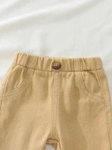 Vintaside Kids 鄉村風軟質新生兒牛仔褲，經典水洗卡其色＋假口袋＋全鬆緊腰頭，寬鬆舒適版型，適合秋季 - 卡其色 - 查看 6