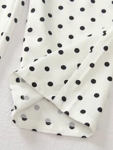 Genkimix Kids 女童黑白波點寬腿褲，兒童春夏款針織喇叭褲，蝴蝶結裝飾闊腿褲，秋季 - 白色 - 查看 6
