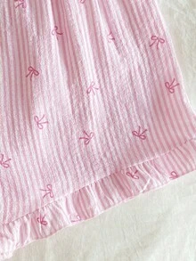 两件套荷叶边短袖上衣和短裤睡衣套装，适合年轻女孩，休闲、居家和娱乐穿着。 - 粉色 - 查看 9