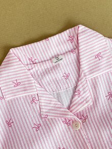 两件套荷叶边短袖上衣和短裤睡衣套装，适合年轻女孩，休闲、居家和娱乐穿着。 - 粉色 - 查看 7
