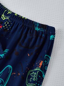 2pcs/ Autumn/Winter Set Boys' Video Game Print Long Sleeve Pajama Set - Navy Blue - View 7