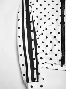SHEIN Tween Girl Tween Girl Casual Daily Versatile Comfortable Polka Dot Print Hoodie And Pants Set Fall/Winter - Black and White - View 10