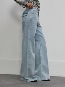 MUSERA Jeans de pierna ancha de cintura baja con lavado claro y efecto blanqueado, estilo lindo, dulce y travieso para uso diario en otoño, para chicas - Azul - Ver 3