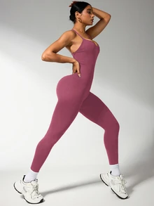 Slayform Slayform Women's Solid Color Elastic Crisscross Back Jumpsuit Y2k - Red Violet - View 4