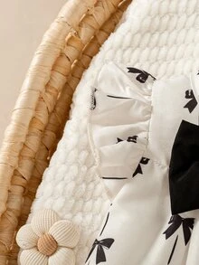 SHEIN 夏季女嬰杏色荷葉邊飛袖洋裝，適合新生兒 - 黑與白 - 查看 6