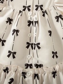 SHEIN 夏季女嬰杏色荷葉邊飛袖洋裝，適合新生兒 - 黑與白 - 查看 9