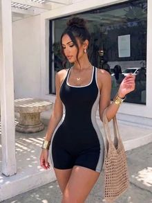 Sirith Women's Colorblock Casual Daily Travel Sports Romper - Multicolor - View 1