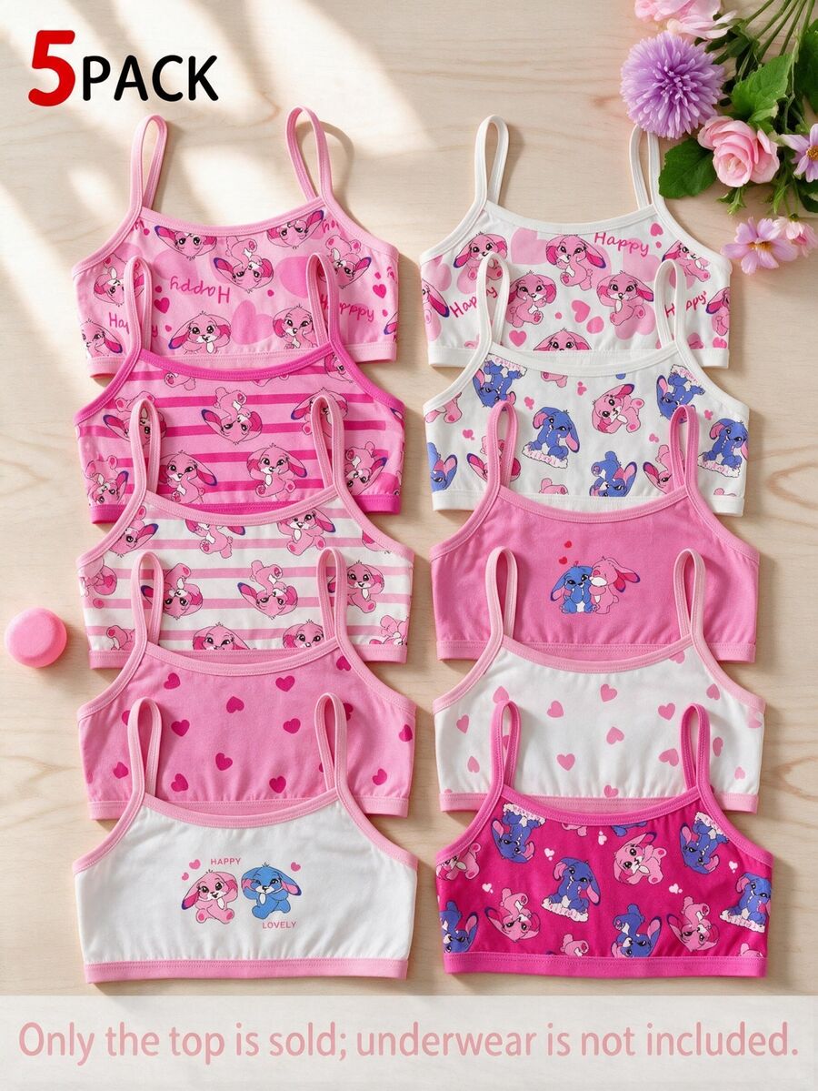 Random 5-Piece, Pink Hued Girl's Triangle Underwear With Cute Bunny And Heart Designs Autumn Fall - Multicolor - View 1