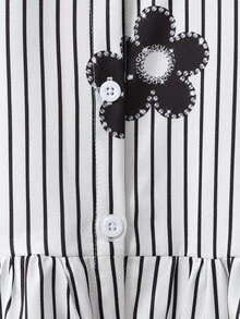 SHEIN Playful Pals 女童休闲时尚格子蝴蝶结印花泡泡袖衬衫裙，适合春夏外出、户外、上学和日常穿着 - 黑色 - 查看 9