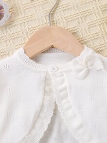 Elladie kids 女婴柔软针织开衫，长袖轻质短披肩带蝴蝶结，优雅纯色外套，时尚、别致、休闲，适合春秋季节，夏季防晒，适合日常、度假和家居穿着 - 白色 - 查看 7