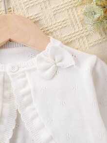 Elladie kids 女婴柔软针织开衫，长袖轻质短披肩带蝴蝶结，优雅纯色外套，时尚、别致、休闲，适合春秋季节，夏季防晒，适合日常、度假和家居穿着 - 白色 - 查看 8