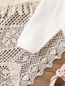 Elladie kids 女婴柔软针织开衫，长袖轻质短披肩带蝴蝶结，优雅纯色外套，时尚、别致、休闲，适合春秋季节，夏季防晒，适合日常、度假和家居穿着 - 白色 - 查看 5