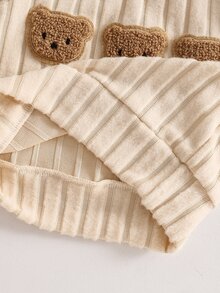 SHEIN 2 件套韩版罗纹羊毛新生儿卡通熊刺绣卫衣和裤子套装，可爱、时尚、舒适、合身的长袖休闲婴儿服装 - 杏色 - 查看 6