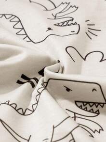 SHEIN Playful Pals 3pcs Baby Boy Dinosaur Pattern Knitted Short Sleeve T-Shirt Set, Spring/Summer - Brown - View 6