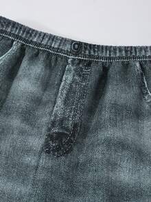 SHEIN ChillGRL 青少年女孩塗鴉字母卡通熊印花直筒長褲 秋季 - 黑色 - 查看 9