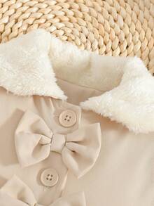 SHEIN Baby Girls' Faux Fur Collar Bow Decor Trench Coat, White, Autumn/Winter Cute - Apricot - View 6