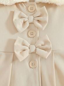 SHEIN Baby Girls' Faux Fur Collar Bow Decor Trench Coat, White, Autumn/Winter Cute - Apricot - View 2