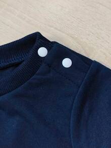 SHEIN 2pcs/Set Baby Boy/Girl Navy Blue Baby Blue Autumn Casual Modest Matching Family Back-To-School Graduation Birthday Ring Bearer Toddler Sweatshirt - Blue - View 8