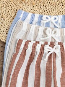 Vintaside Kids RANDOM 4PCS, Refreshing Striped Design With Fresh Vintage Vibe, Pairs Well With All-Match Tops For A Textured Look, Navy Blue Beige Autumn - Multicolor - View 10
