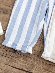 Vintaside Kids RANDOM 4PCS, Refreshing Striped Design With Fresh Vintage Vibe, Pairs Well With All-Match Tops For A Textured Look, Navy Blue Beige Autumn - Multicolor - View 11