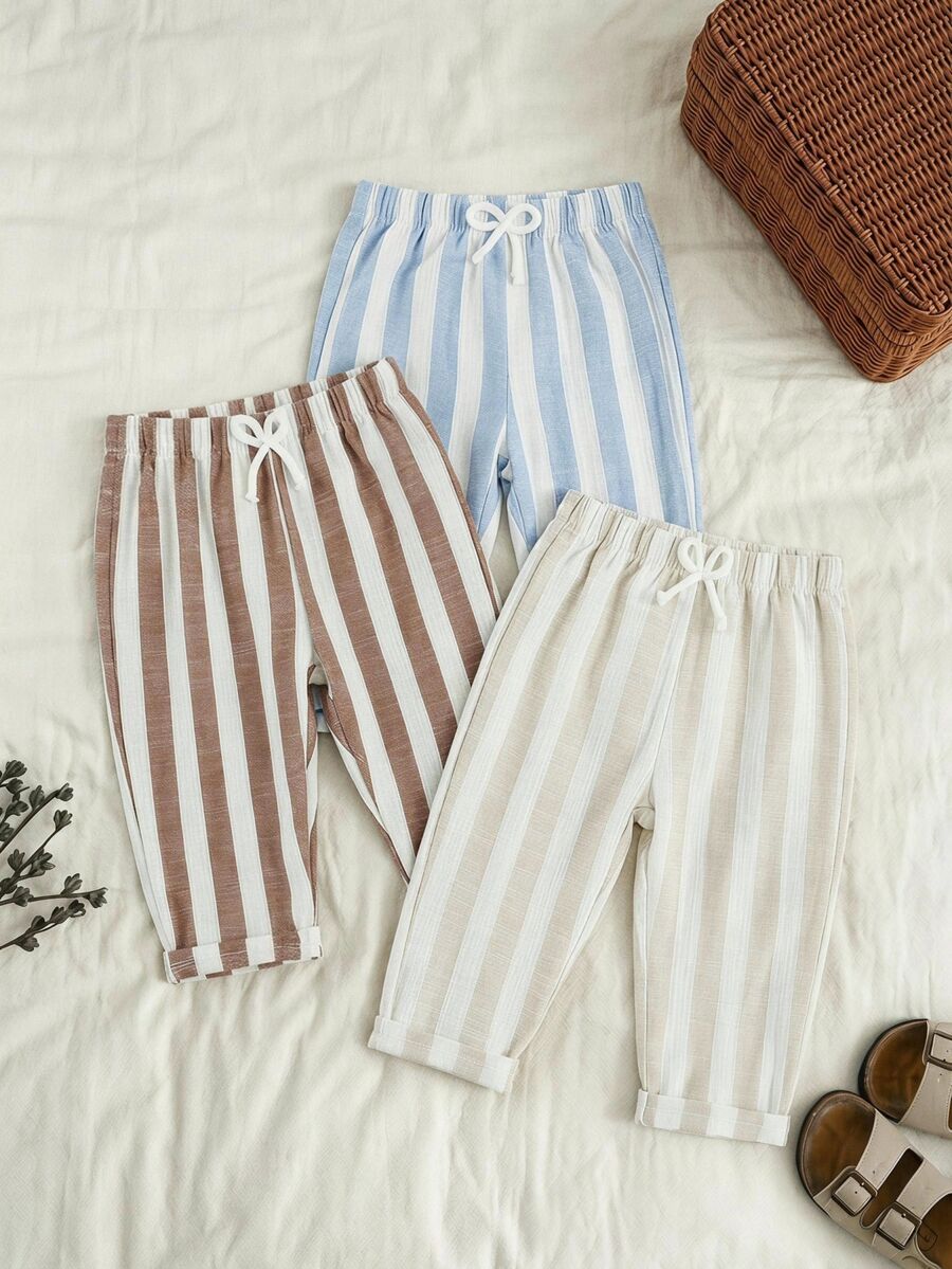 Vintaside Kids RANDOM 4PCS, Refreshing Striped Design With Fresh Vintage Vibe, Pairs Well With All-Match Tops For A Textured Look, Navy Blue Beige Autumn