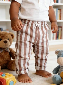 Vintaside Kids RANDOM 4PCS, Refreshing Striped Design With Fresh Vintage Vibe, Pairs Well With All-Match Tops For A Textured Look, Navy Blue Beige Autumn - Multicolor - View 6