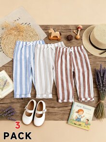 Vintaside Kids RANDOM 4PCS, Refreshing Striped Design With Fresh Vintage Vibe, Pairs Well With All-Match Tops For A Textured Look, Navy Blue Beige Autumn - Multicolor - View 12