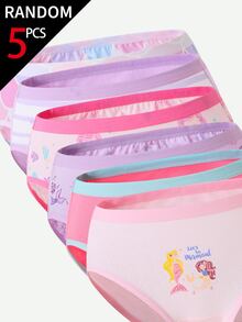 SHEIN 【5件組隨機】女童純棉內褲，柔軟四季穿著，可愛奶牛美人魚印花，粉色紫色白色，冬季周歲生日適用 - 彩色 - 查看 8