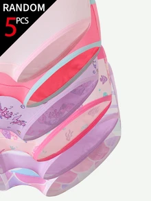 SHEIN 【5件組隨機】女童純棉內褲，柔軟四季穿著，可愛奶牛美人魚印花，粉色紫色白色，冬季周歲生日適用 - 彩色 - 查看 9